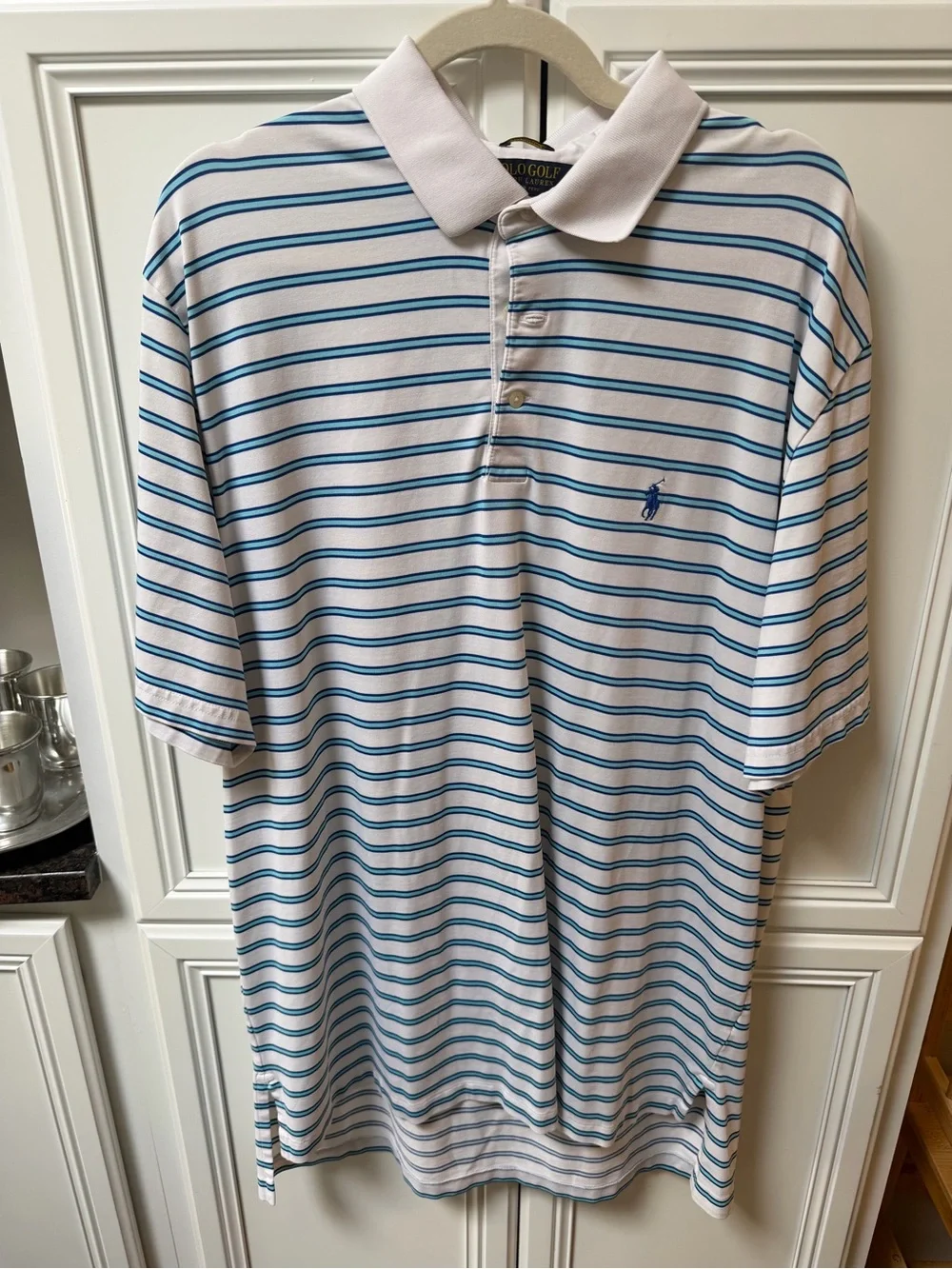 Polo Golf Ralph Lauren Performance Polo — White & Blue Striped